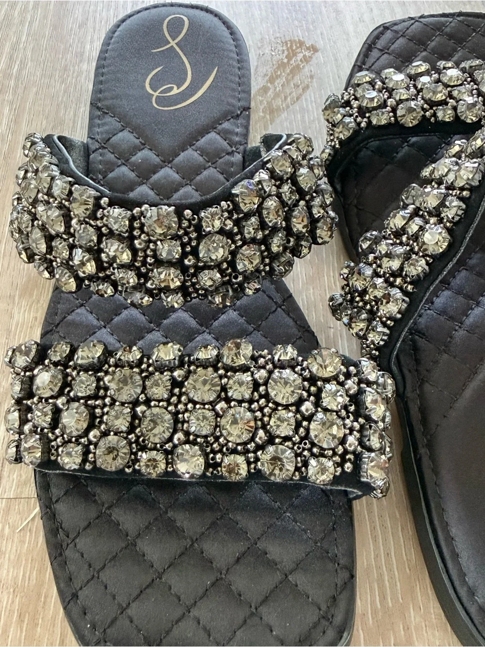 Sam Edelman Black Jeweled Double-Strap Slide Sandals